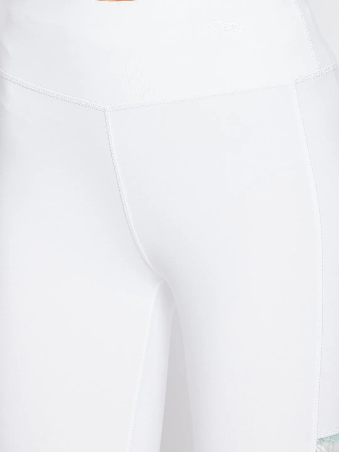 JUMP USA Women Solid White with printed side panel Activewear Gym Tights