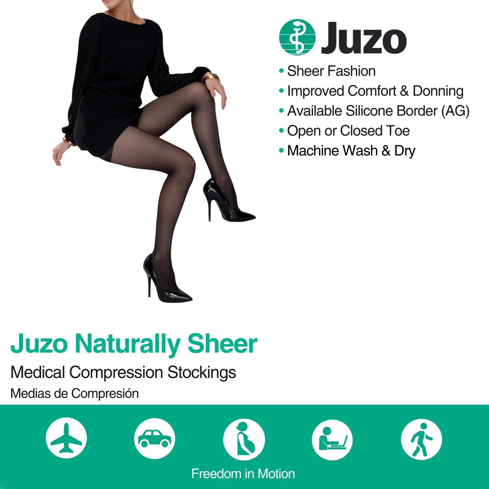 Juzo Naturally Sheer Compression Stockings, 15-20 mmHg, Knee High, Open Toe