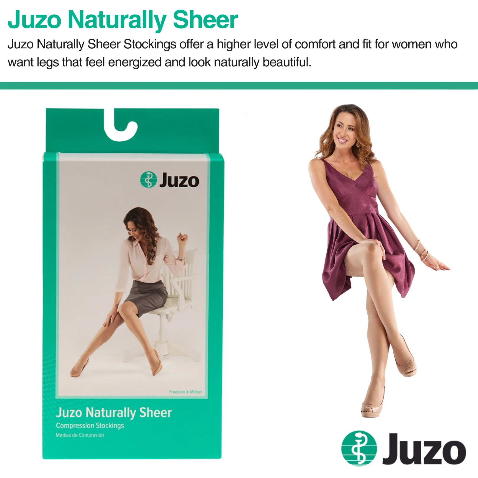 Juzo Naturally Sheer Compression Stockings, 15-20 mmHg, Knee High, Open Toe