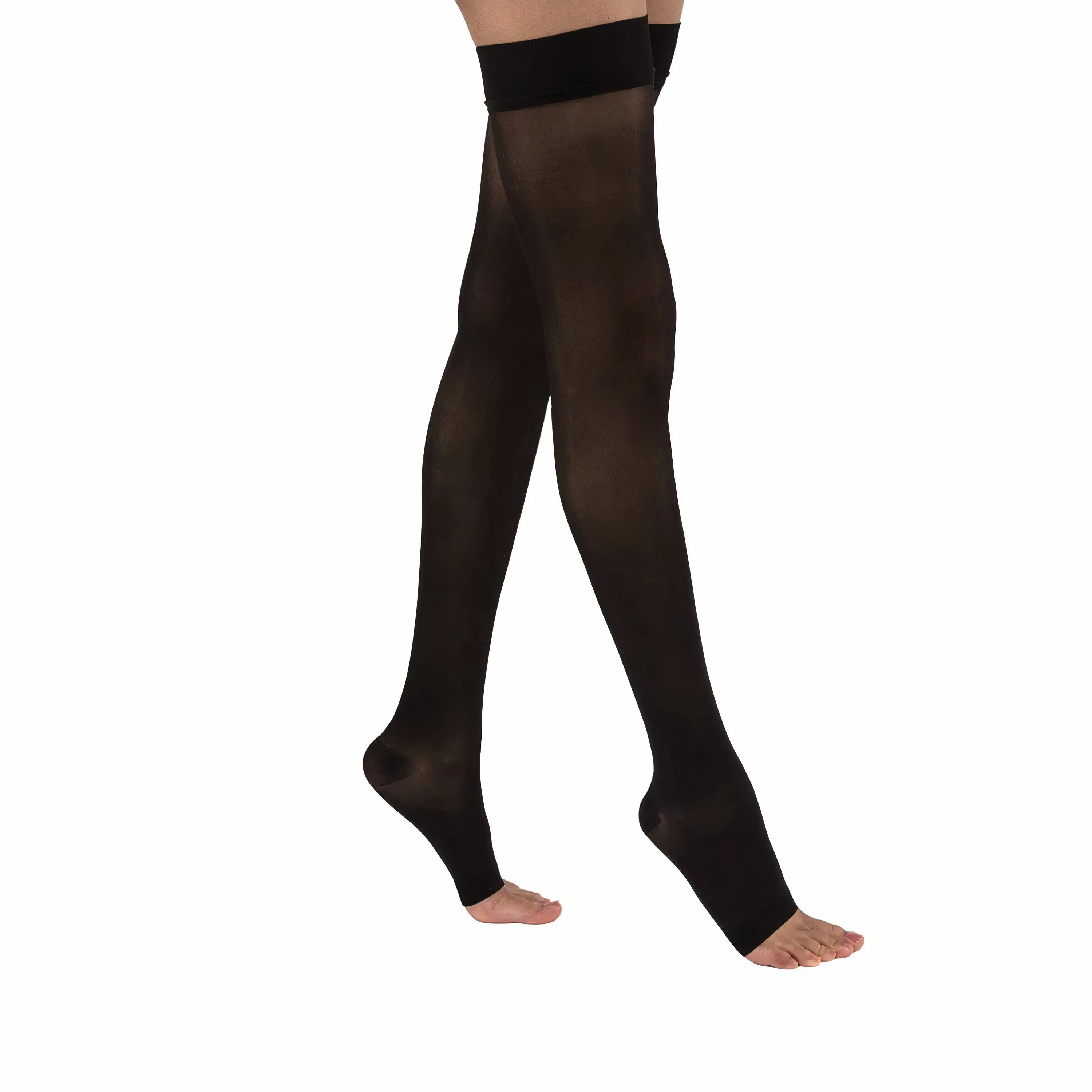 Juzo Naturally Sheer Compression Stockings, 15-20 mmHg, Microdot Silicone Band, Thigh High, Open Toe