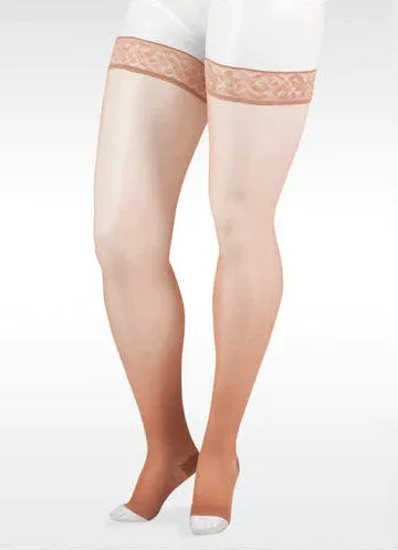 Juzo Naturally Sheer Thigh High, 15-20 mmHg, 5 cm Silicone Band, Open Toe (2100AGSB)