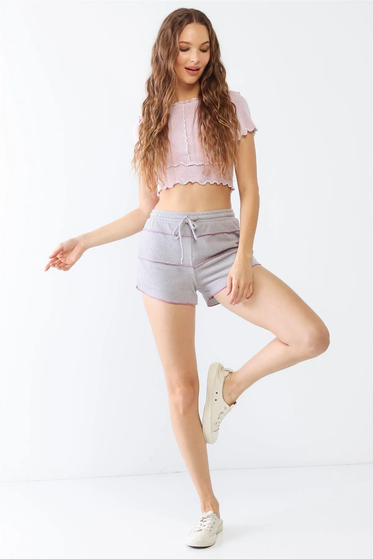 Lavender Knit Inside-Out High Waist Shorts