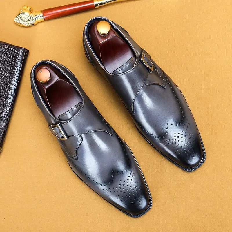 LuxeCarve Exotic Pattern Pointed Toe Brogue Shoes