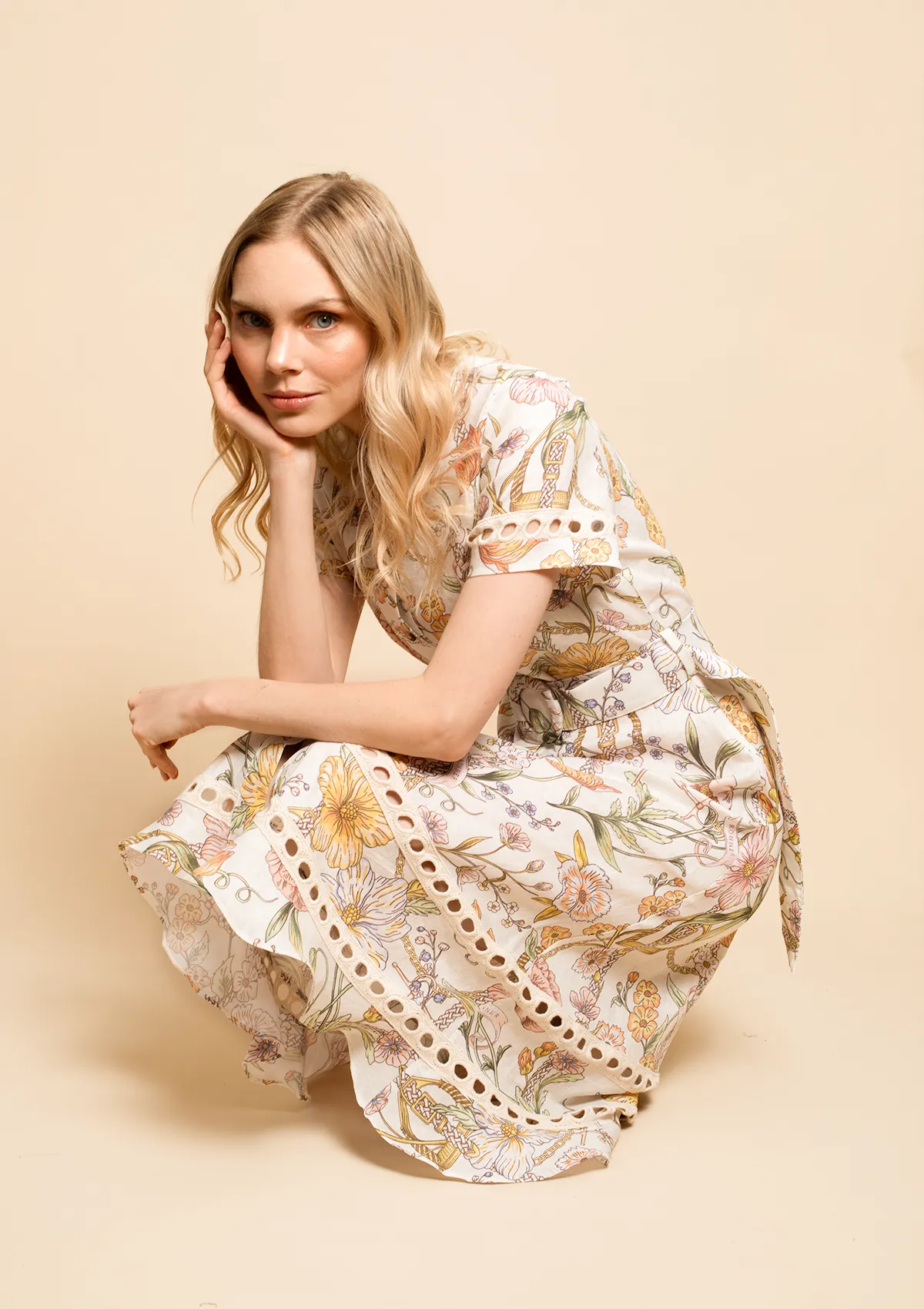 Marigold Linen Dress | Botany Print Cream