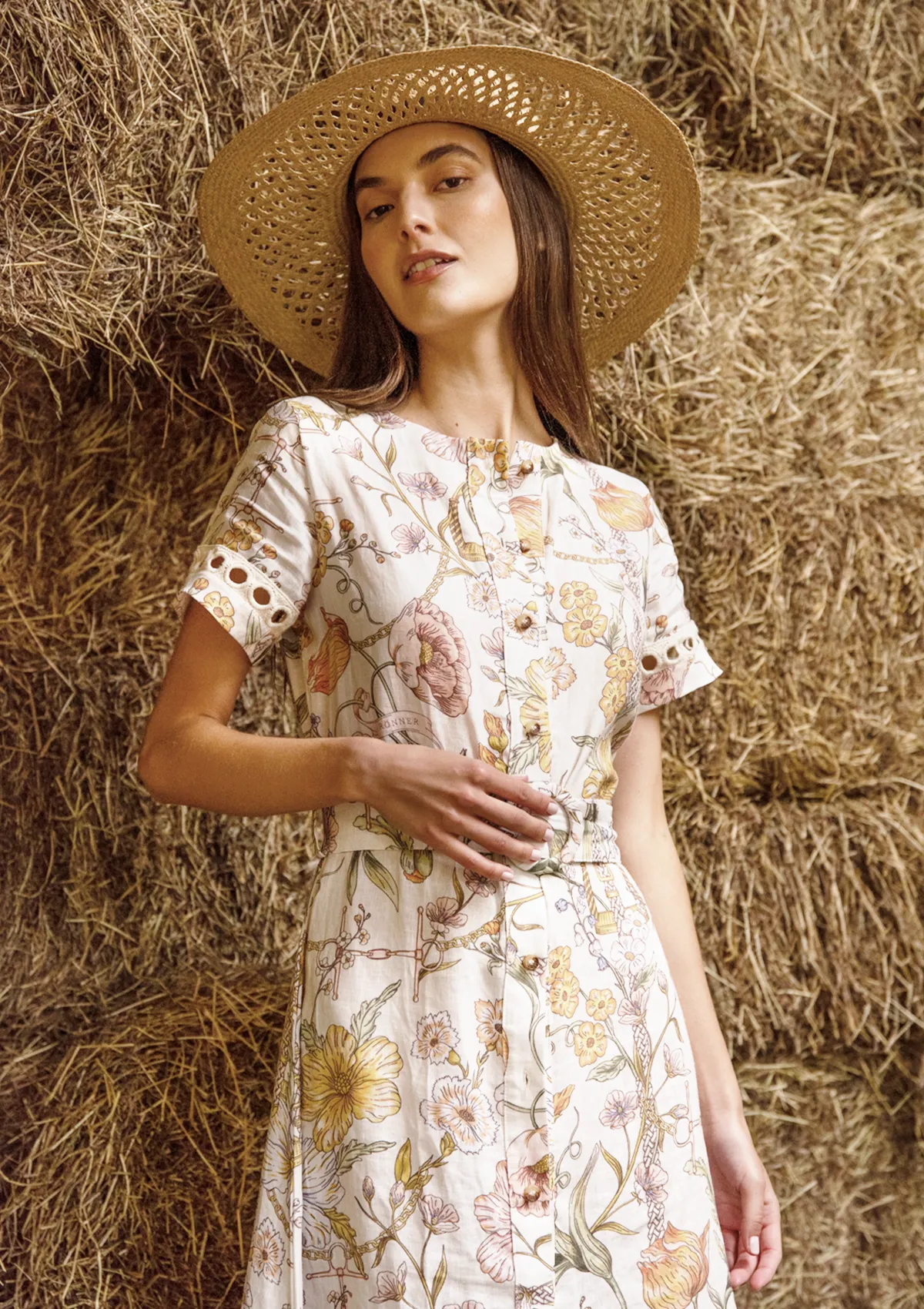 Marigold Linen Dress | Botany Print Cream