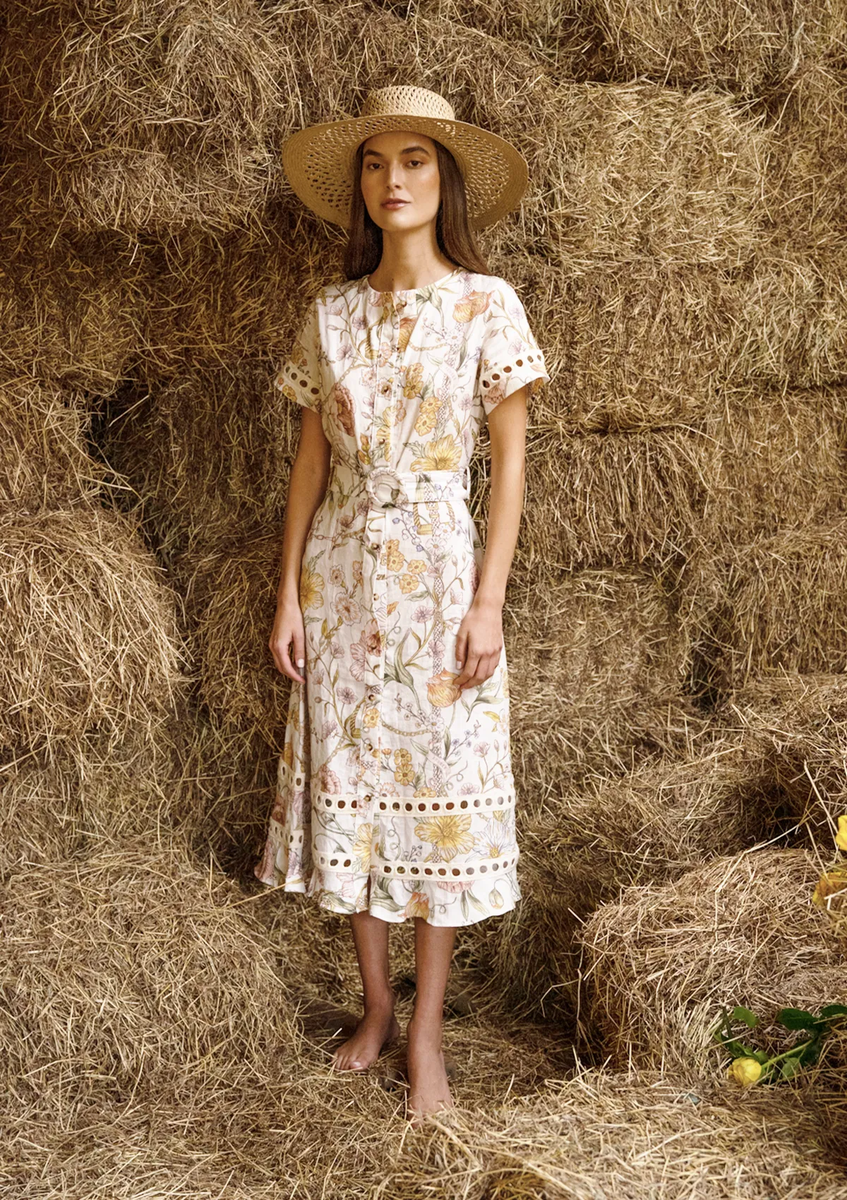 Marigold Linen Dress | Botany Print Cream