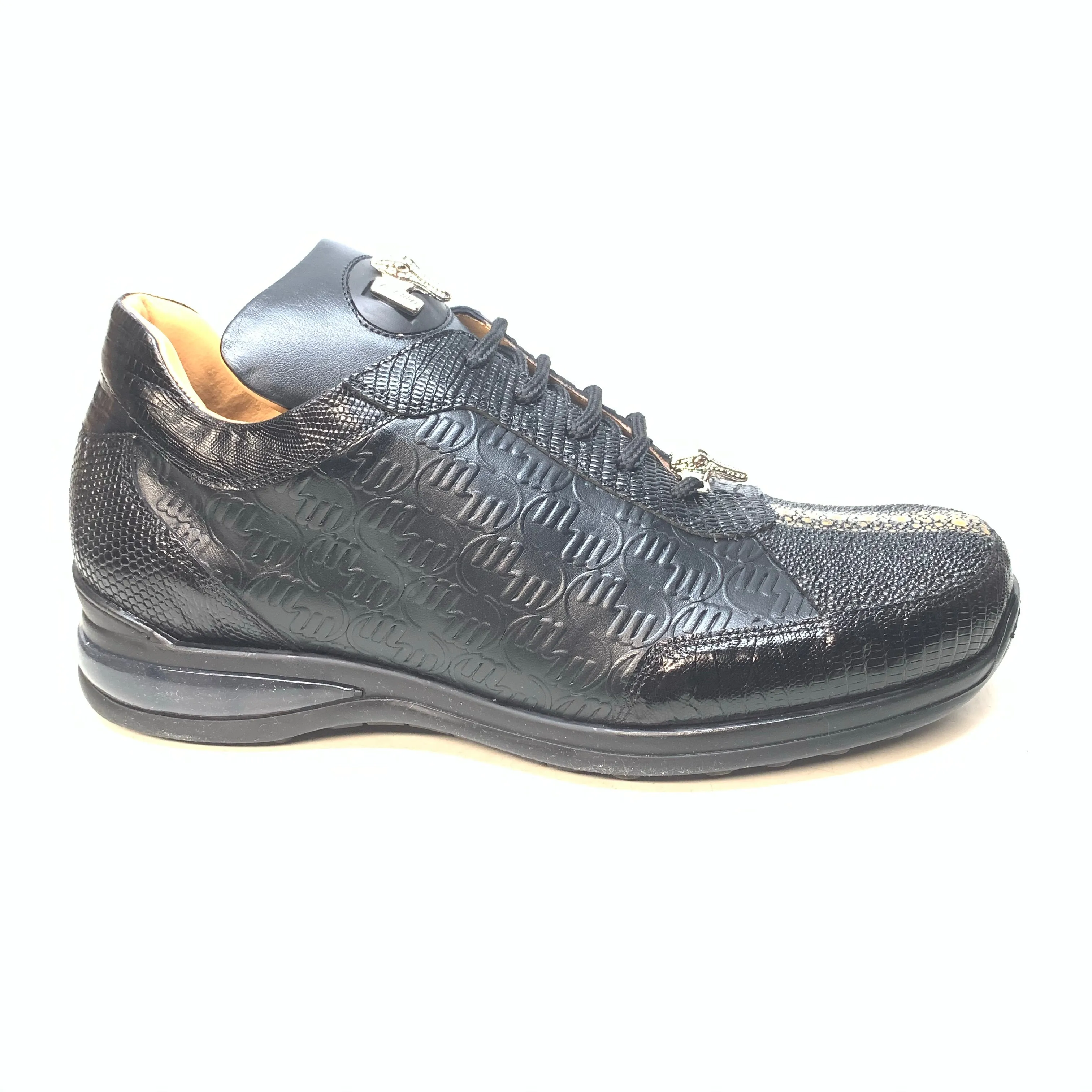 Mauri 8741/2 Black Stingray Lizard Ostrich Leg Sneakers