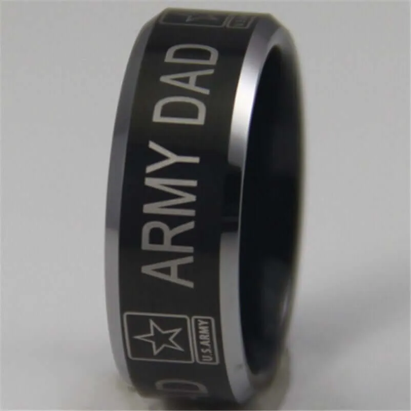 Men's Black Tungsten Carbide Army Dad Comfort Ring