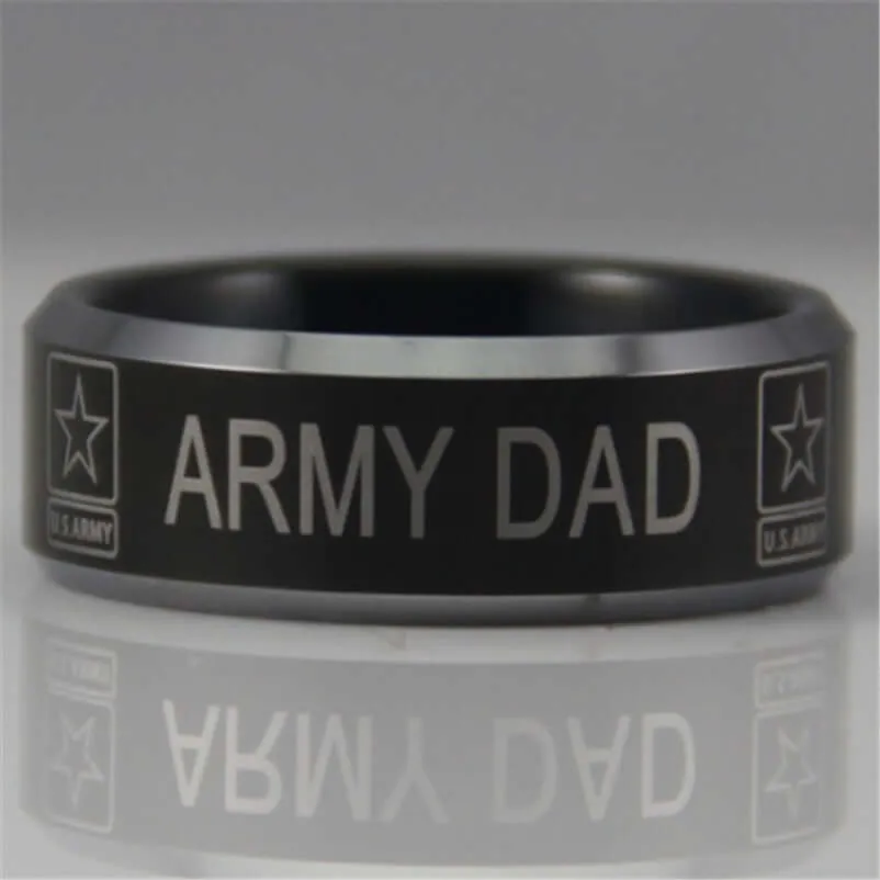 Men's Black Tungsten Carbide Army Dad Comfort Ring