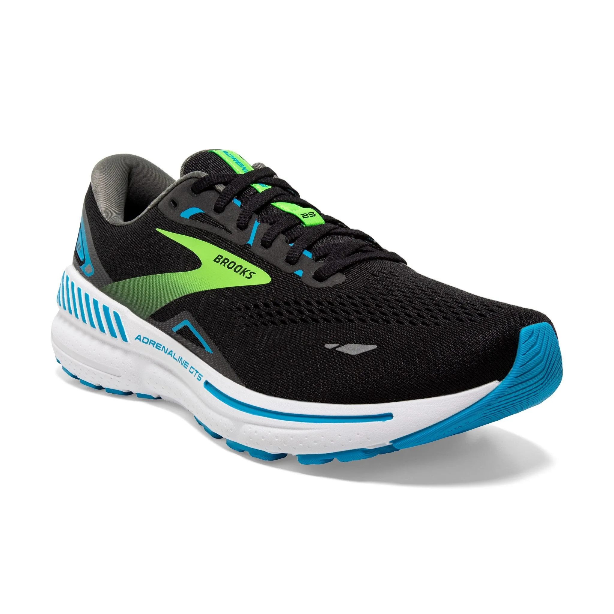 Men's Brooks Adrenaline GTS 23 Running Shoe in Black/Hawaiian Ocean/Green