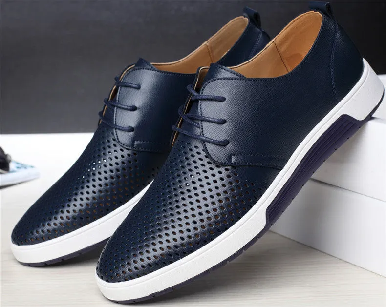 Merkmak New 2018 Men Casual Shoes Leather Summer Breathable Holes Luxury Brand