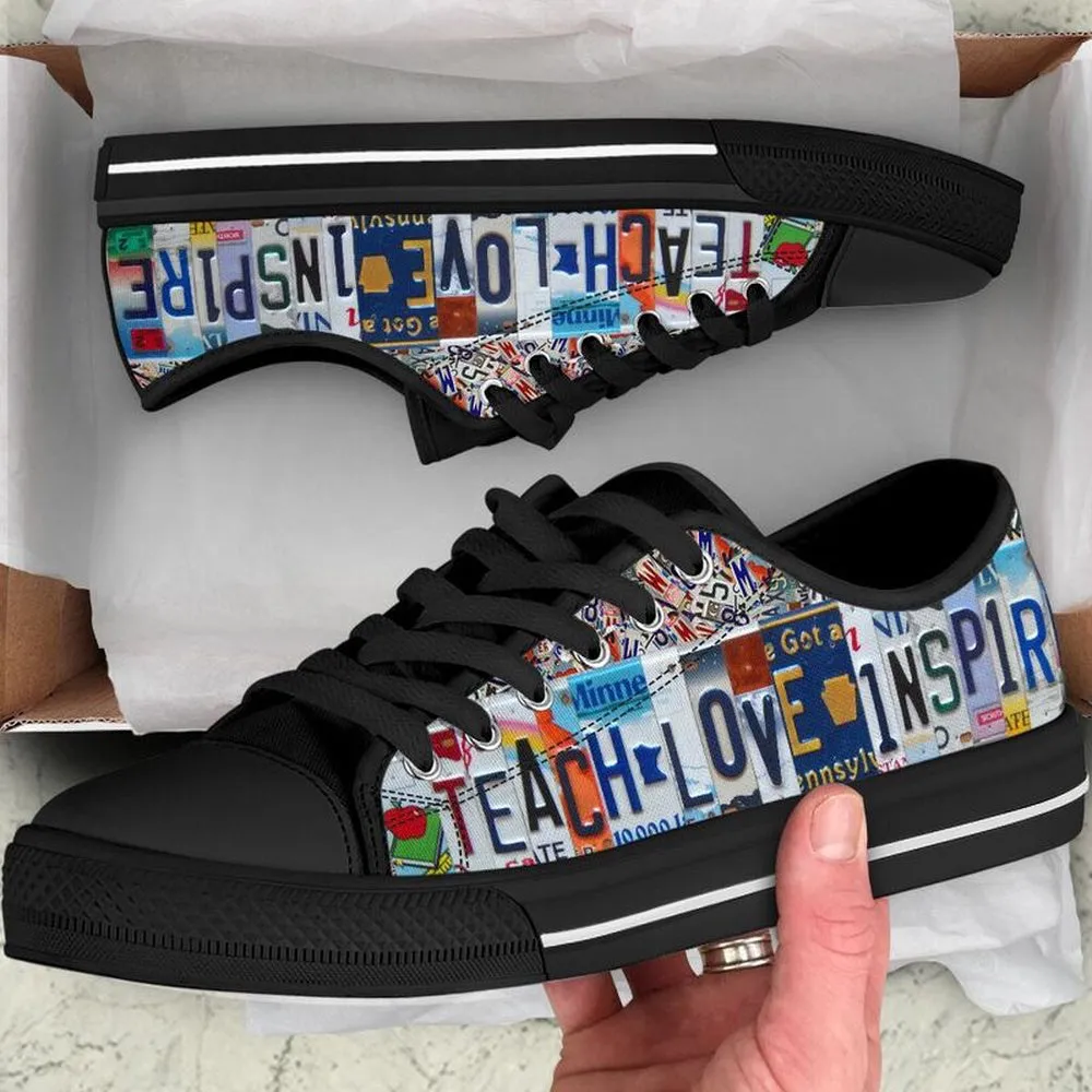 Music Teacher License Plates Low Top Black Shoes, Teacher Shoes, Low Top Sneakers