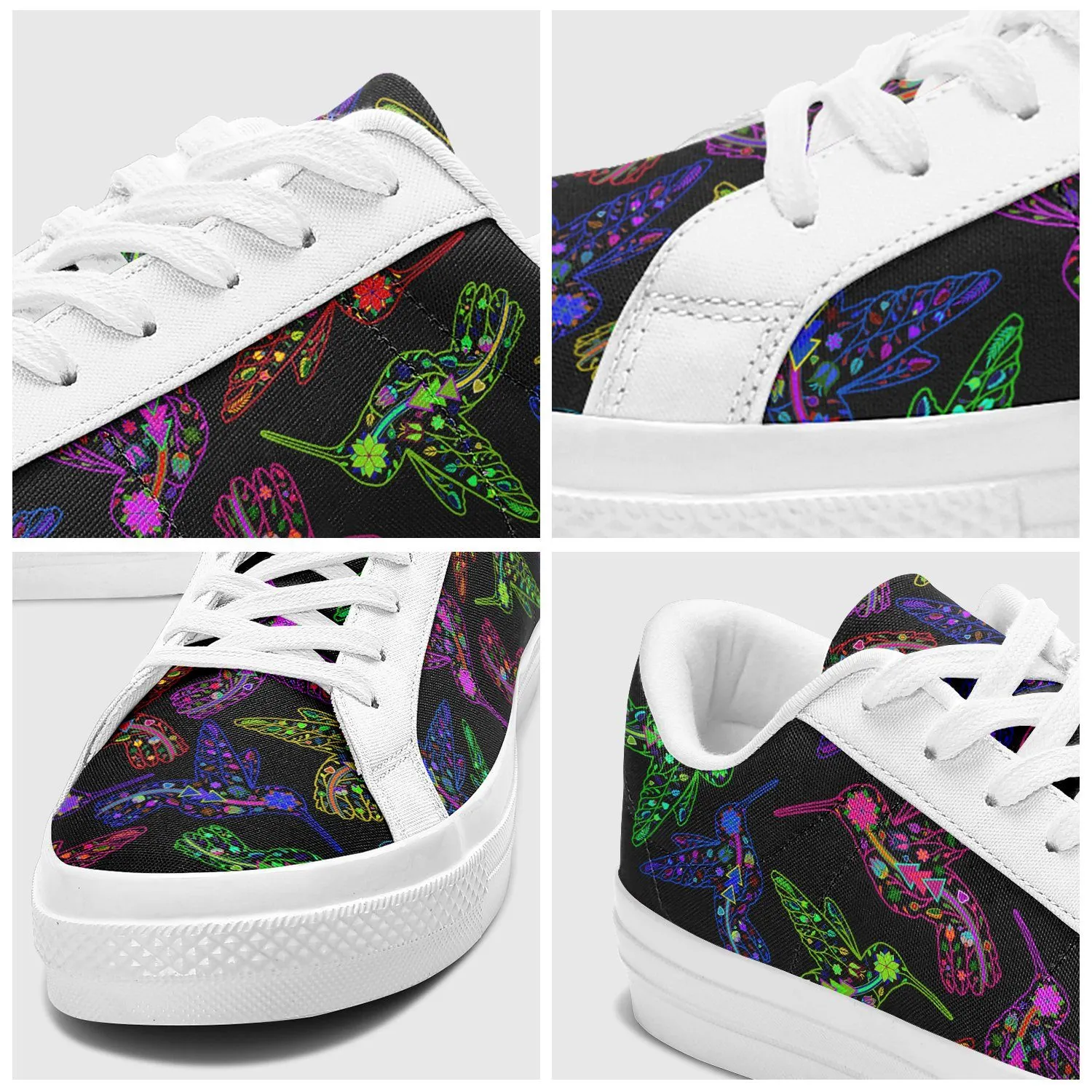 Neon Floral Hummingbirds Aapisi Low Top Canvas Shoes White Sole