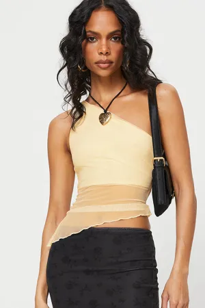 One Shoulder Mesh Asymmetrical Hem Top