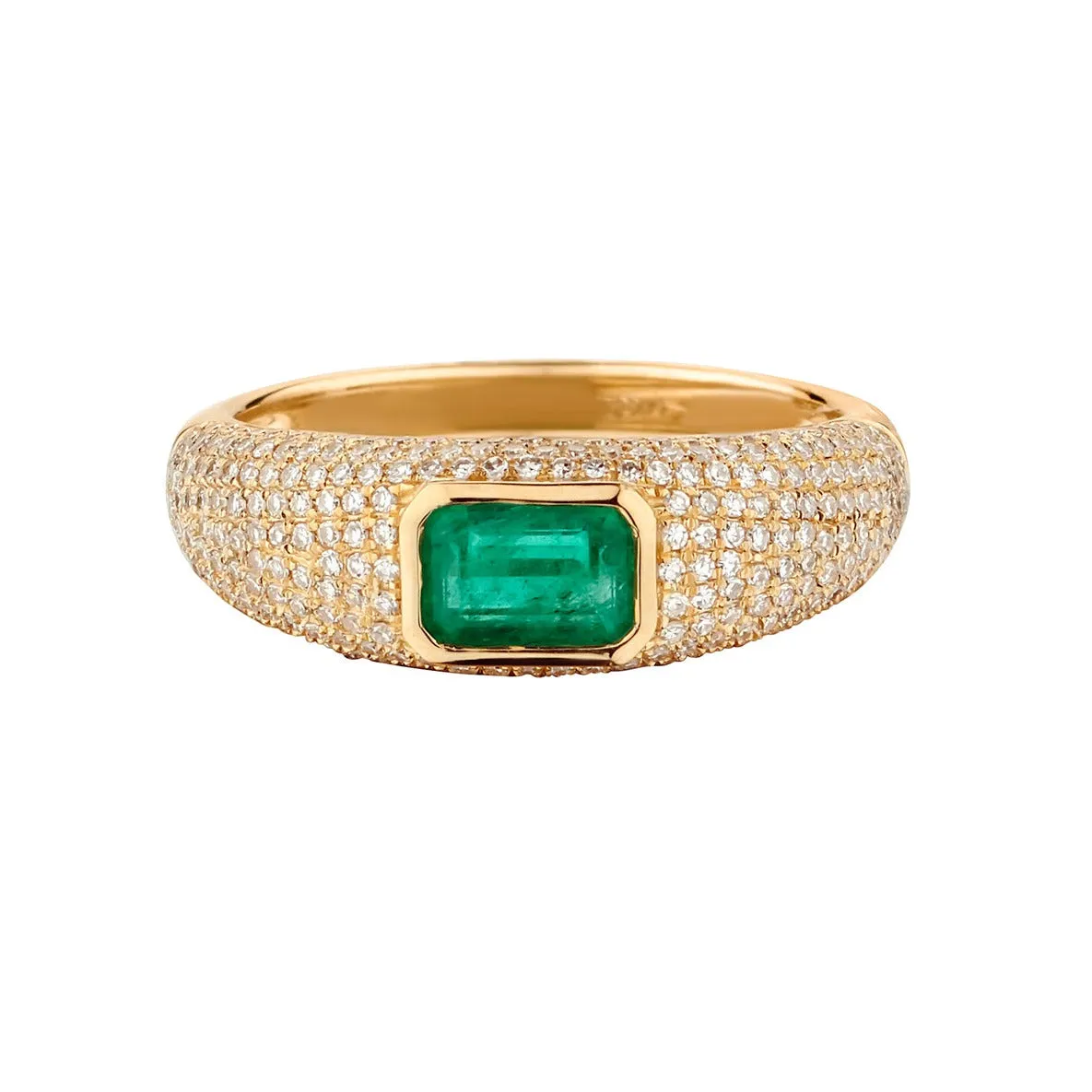 PAVÉ DIAMOND & GREEN EMERALD DOMED RING