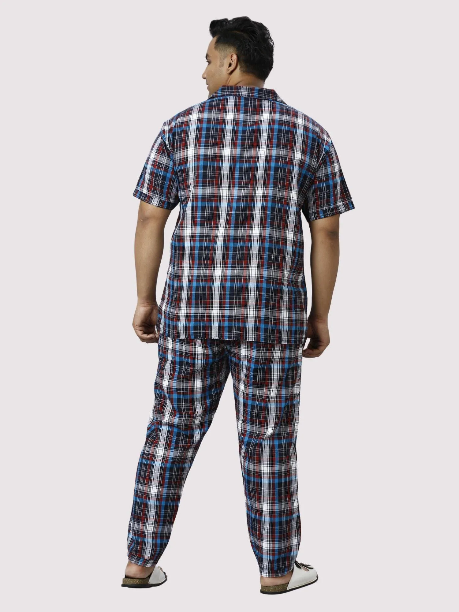 Red and Blue Checks Printed Full Co-ords Set Men's Plus Size