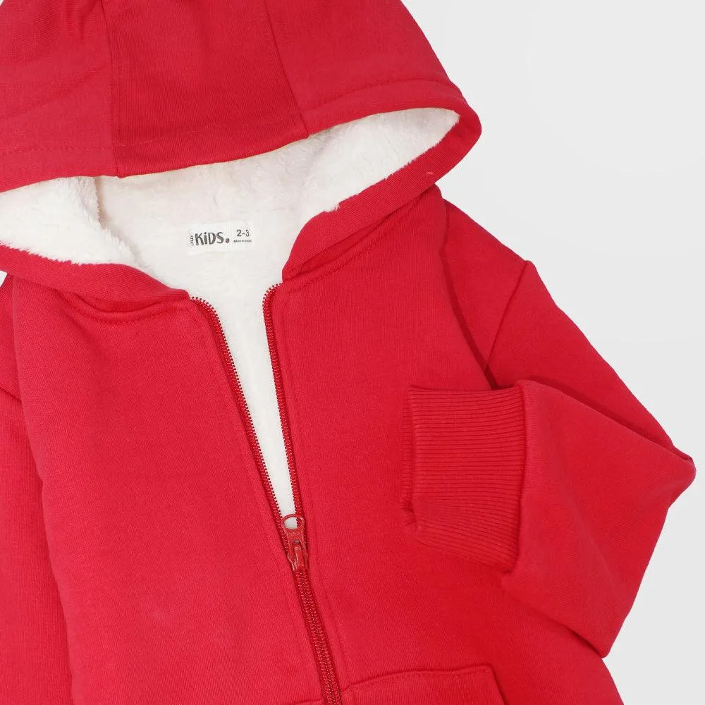 Red Long-Sleeved Fleeced Zip-Up Hoodie