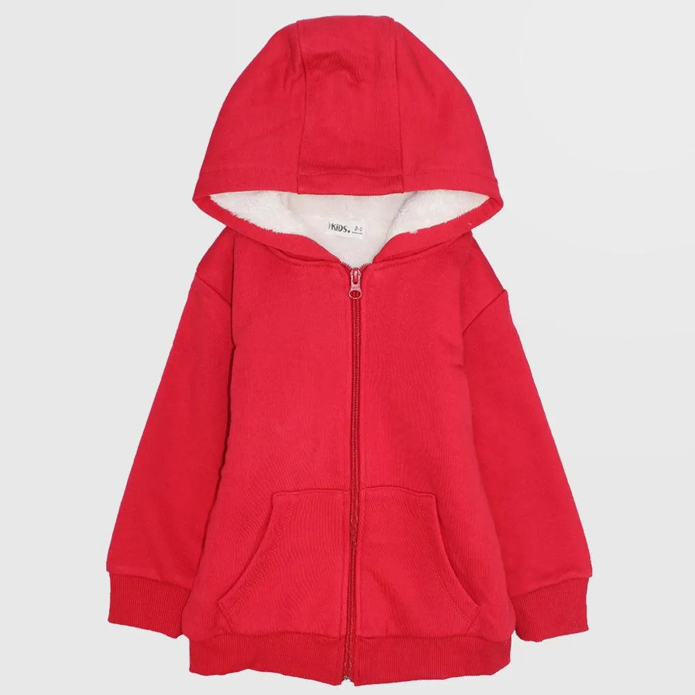 Red Long-Sleeved Fleeced Zip-Up Hoodie