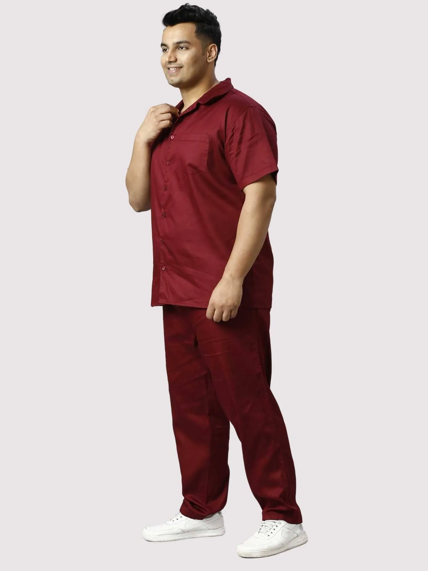 Rustic Solid Red Men Full Co-ords Set Men's Plus Size