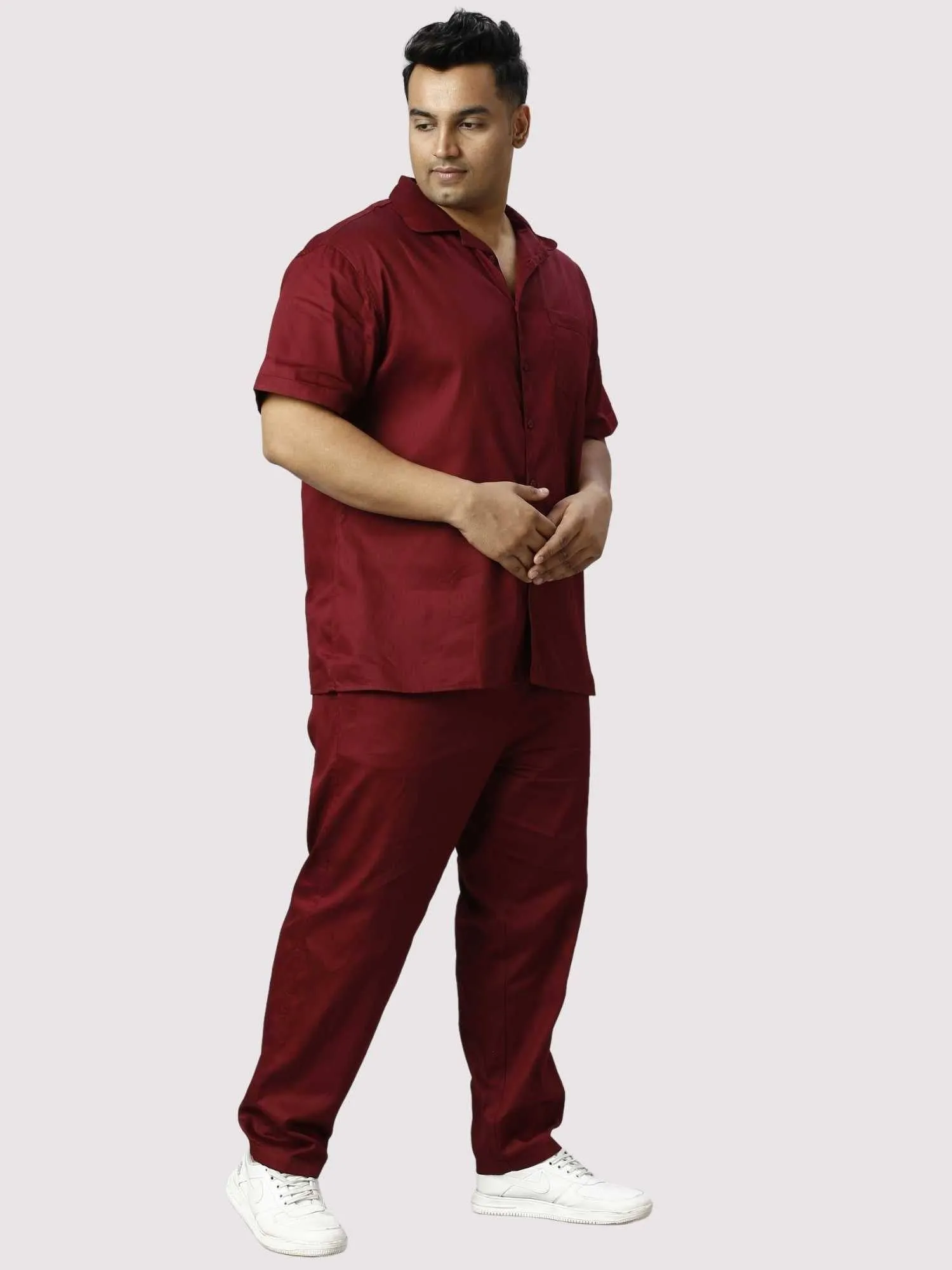 Rustic Solid Red Men Full Co-ords Set Men's Plus Size