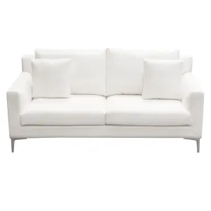 Seattle Loose Back Loveseat in White Linen w/ Polished Silver Metal Leg by Diamond Sofa