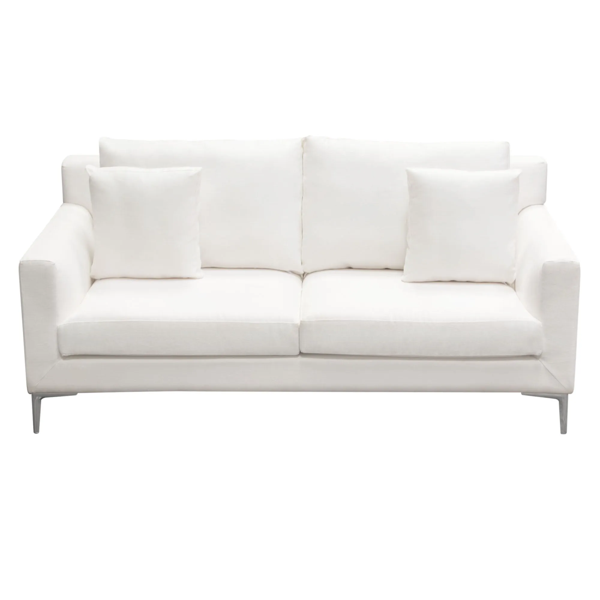 Seattle Loose Back Loveseat in White Linen w/ Polished Silver Metal Leg by Diamond Sofa