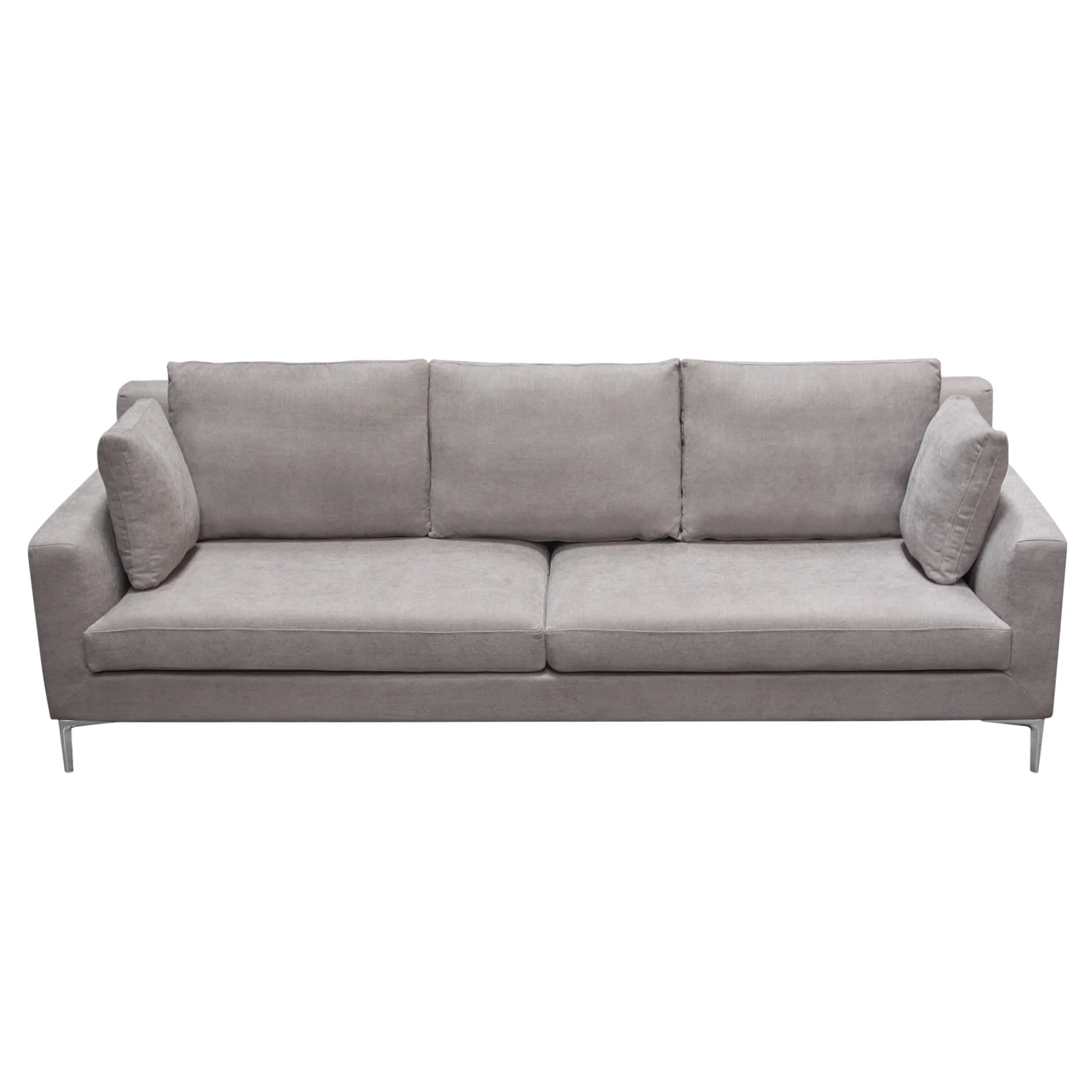 Seattle Loose Back Sofa in Grey Polyester Fabric w/ Polished Silver Metal Leg by Diamond Sofa