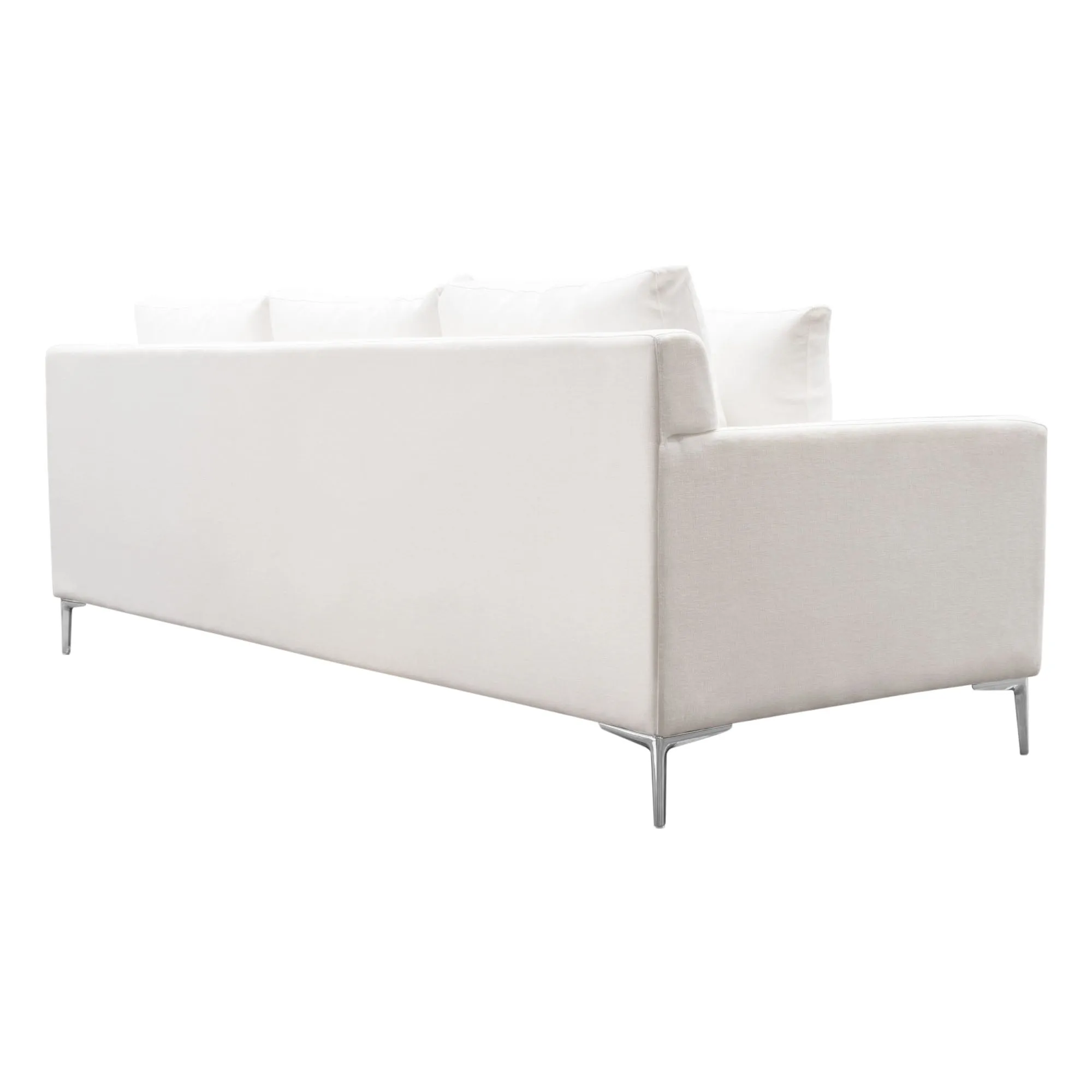 Seattle Loose Back Sofa in White Linen w/ Polished Silver Metal Leg by Diamond Sofa