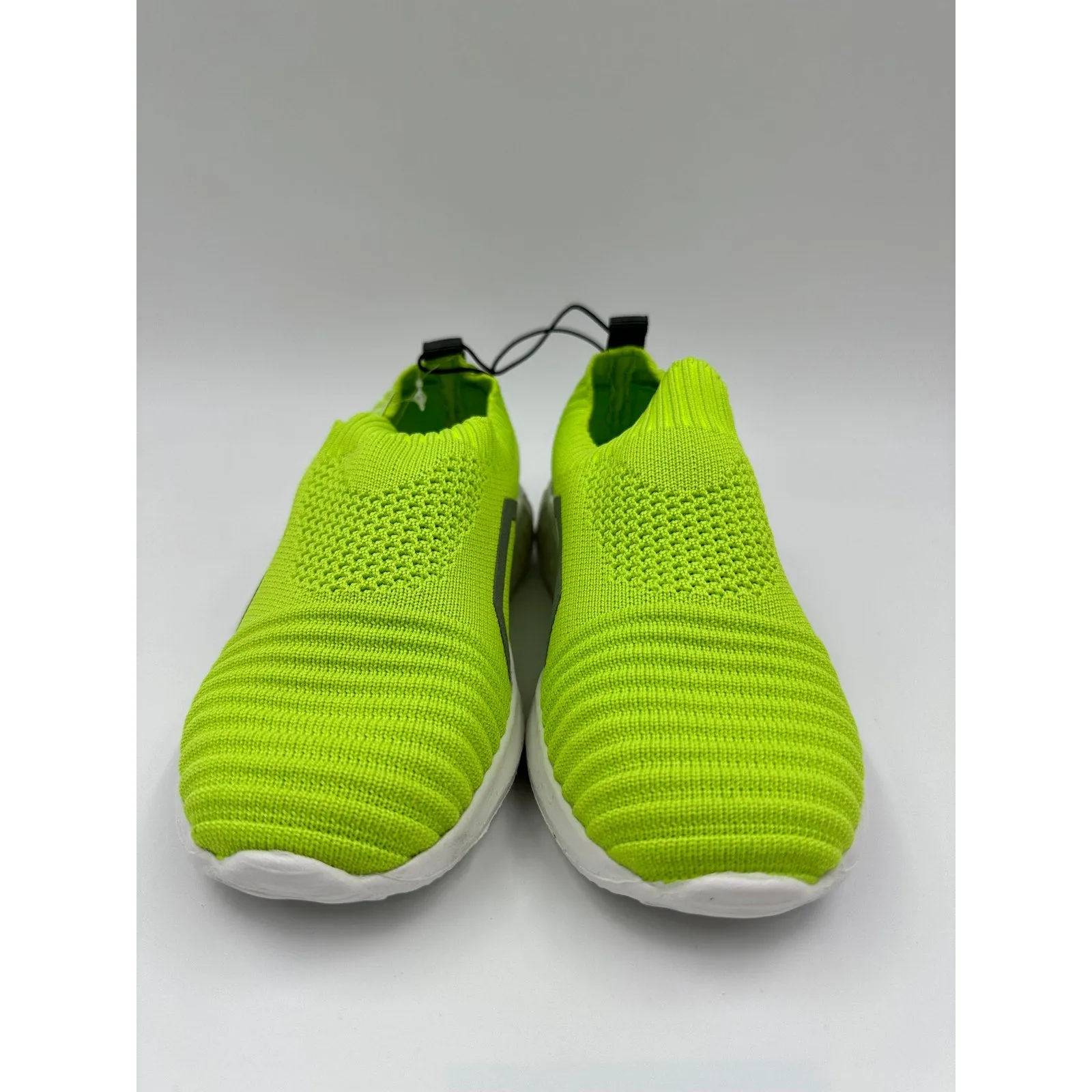 Small Kid Size 11, Neon Green Slip-on Shoes, with White Sole and Gray Accents