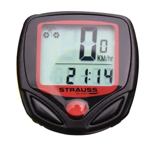 Strauss Bicycle Computer Odometer Speedometer | Waterproof LCD Display, Lightweight Multi-Function Cycling Accessory | Auto Sleep & Wake Up Mode, Speed Monitor | Easy Install & Read, (Red/Black)