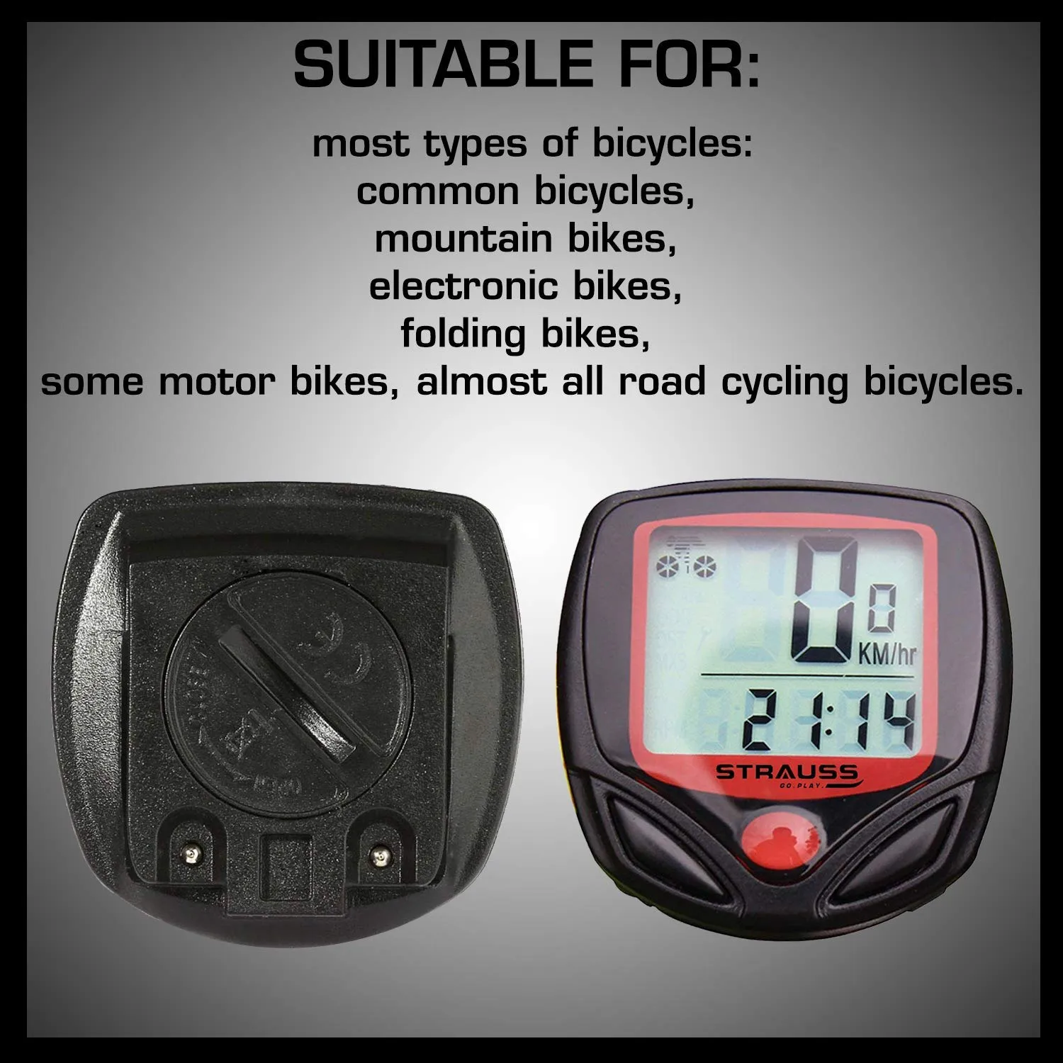 Strauss Bicycle Computer Odometer Speedometer | Waterproof LCD Display, Lightweight Multi-Function Cycling Accessory | Auto Sleep & Wake Up Mode, Speed Monitor | Easy Install & Read, (Red/Black)