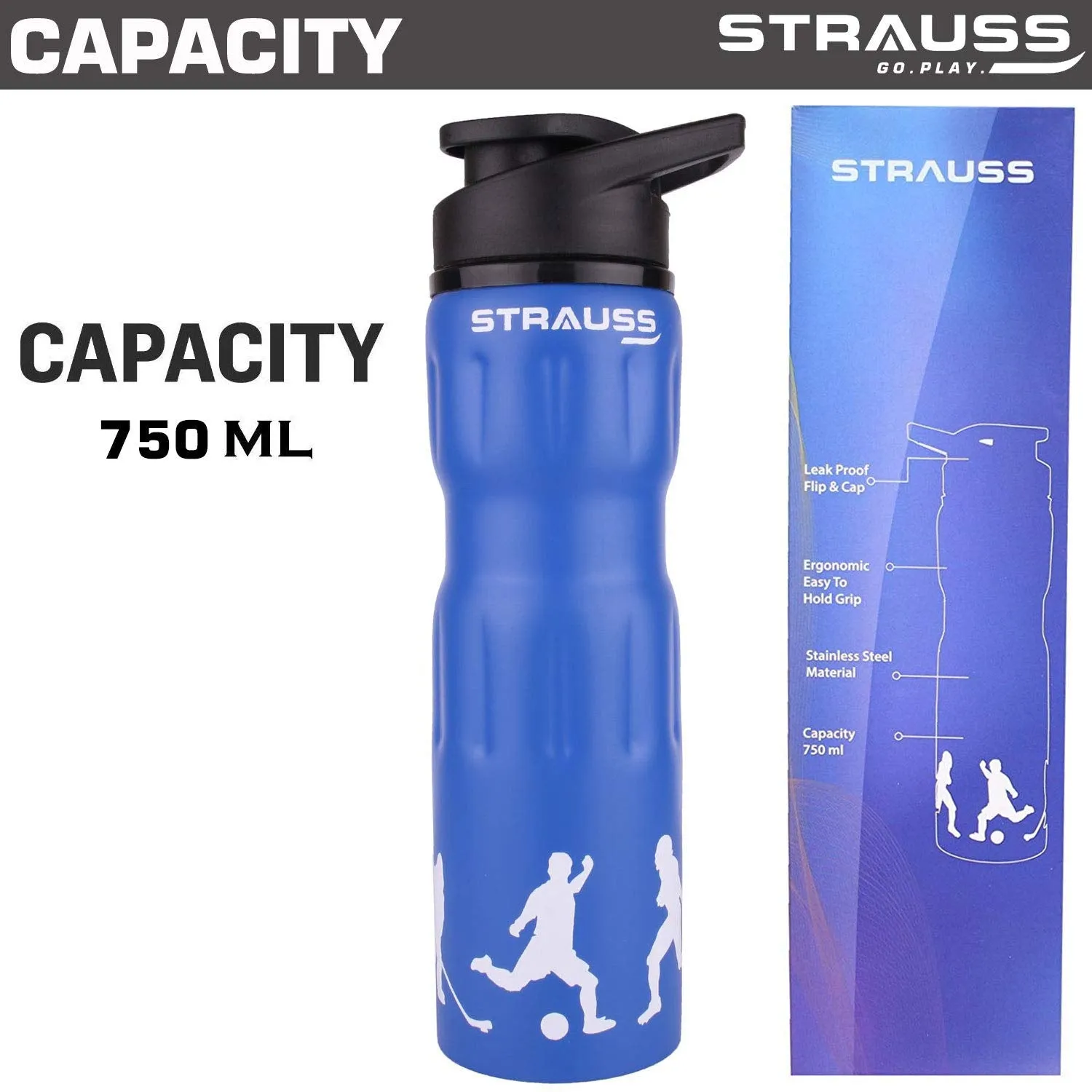 STRAUSS Stainless Steel Water Bottle, 750 ML | 100% Leak Proof | Eco-Friendly and BPA-Free | Water Bottle For Gym, Home, Hiking, Trekking and Travelling | Ideal For Girls, Boys and Kids, (Blue)