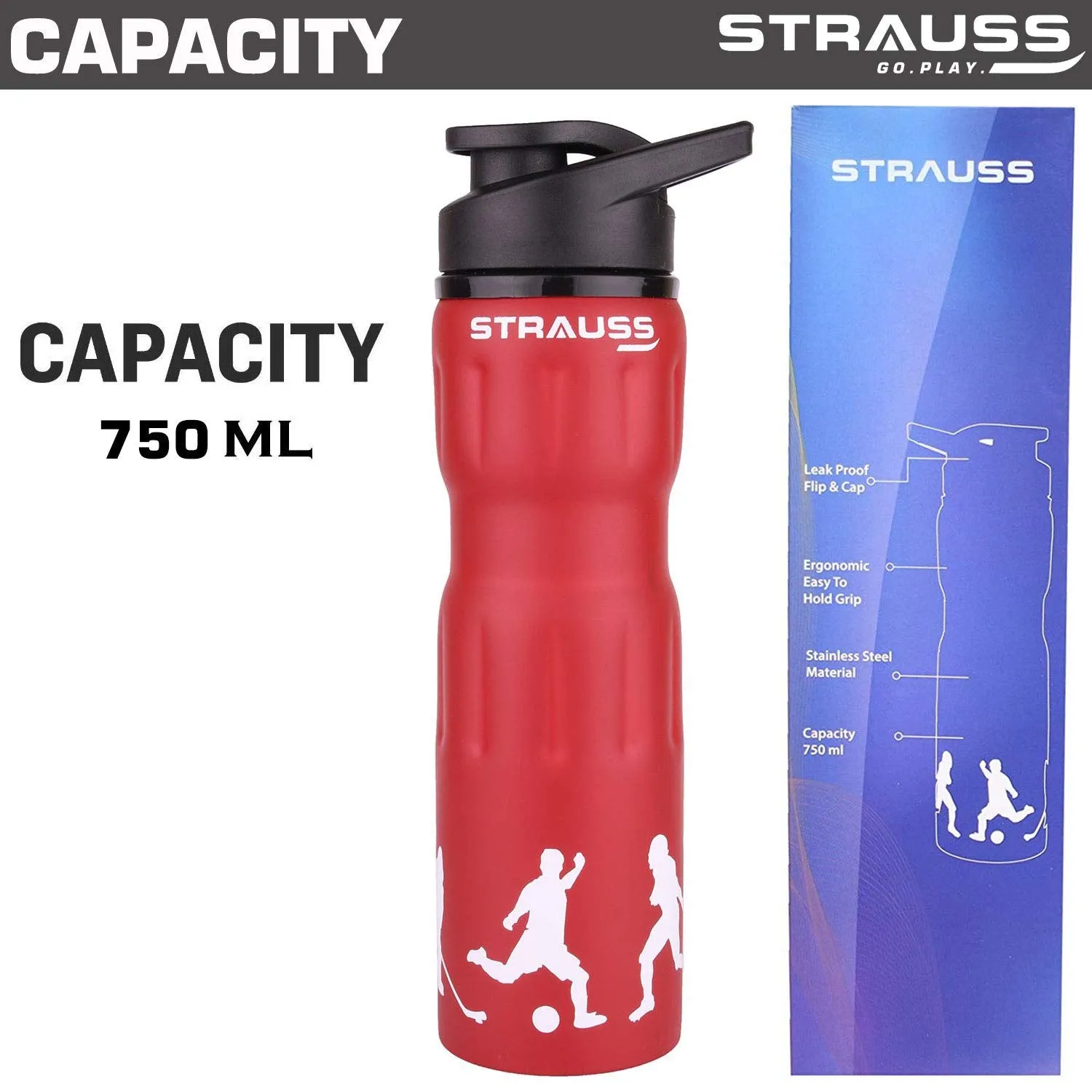 STRAUSS Stainless Steel Water Bottle, 750 ML | 100% Leak Proof | Eco-Friendly and BPA-Free | Water Bottle For Gym, Home, Hiking, Trekking and Travelling | Ideal For Girls, Boys and Kids, (Red)