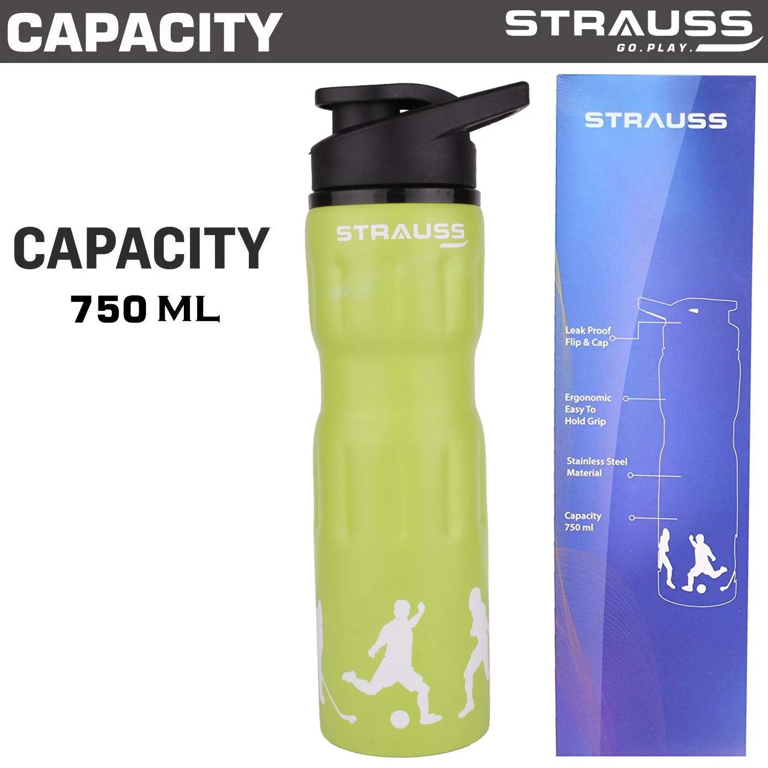 STRAUSS Stainless Steel Water Bottle, 750 ML | 100% Leak Proof | Eco-Friendly and BPA-Free | Water Bottle For Office, Gym, Home, Kitchen, Hiking, Trekking and Travelling | Ideal For Girls, Boys and Kids, (Green)