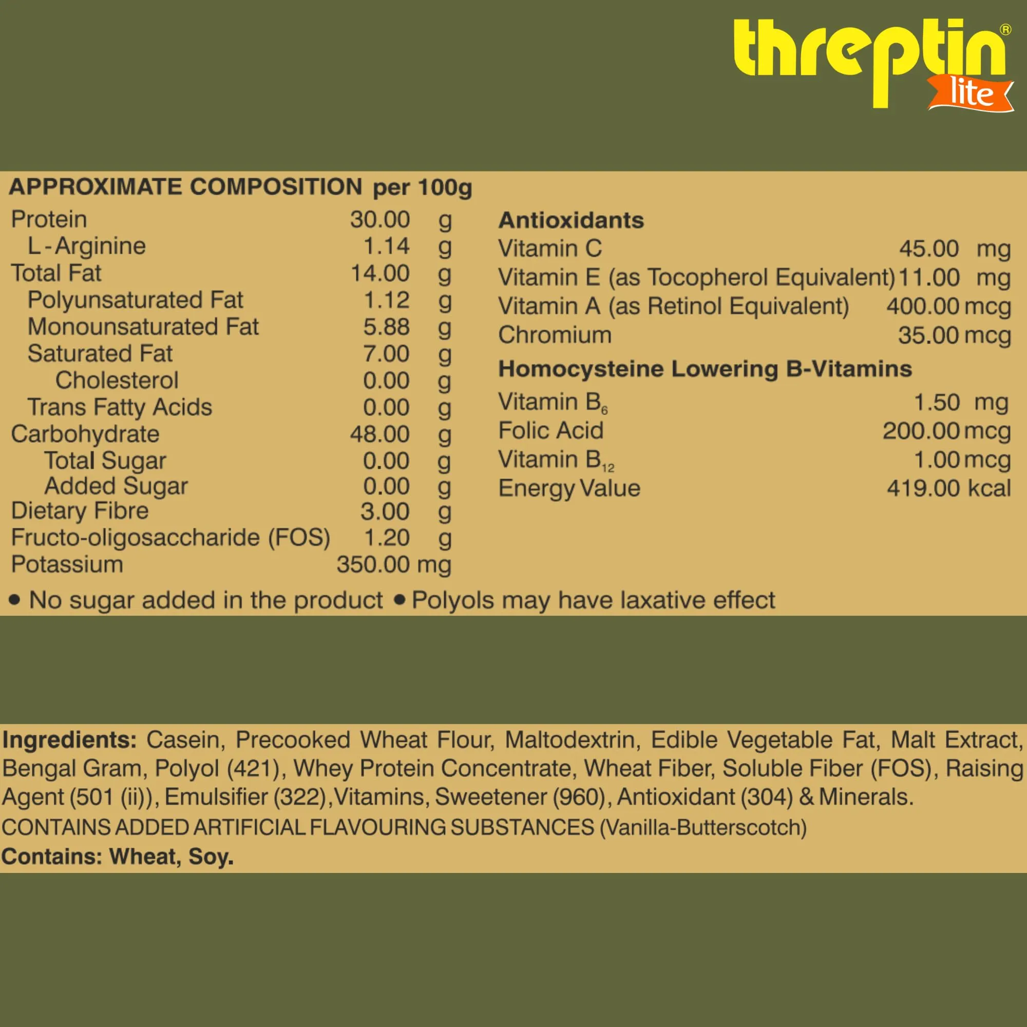 Threptin LITE- Sugarfree Protein Diskettes - 275g, Casein Protein Diskette with Fibers, Antioxidant, Vitamins and Minerals| For Kids, Men and Women|Delicious Vanilla Flavor|100% Veg