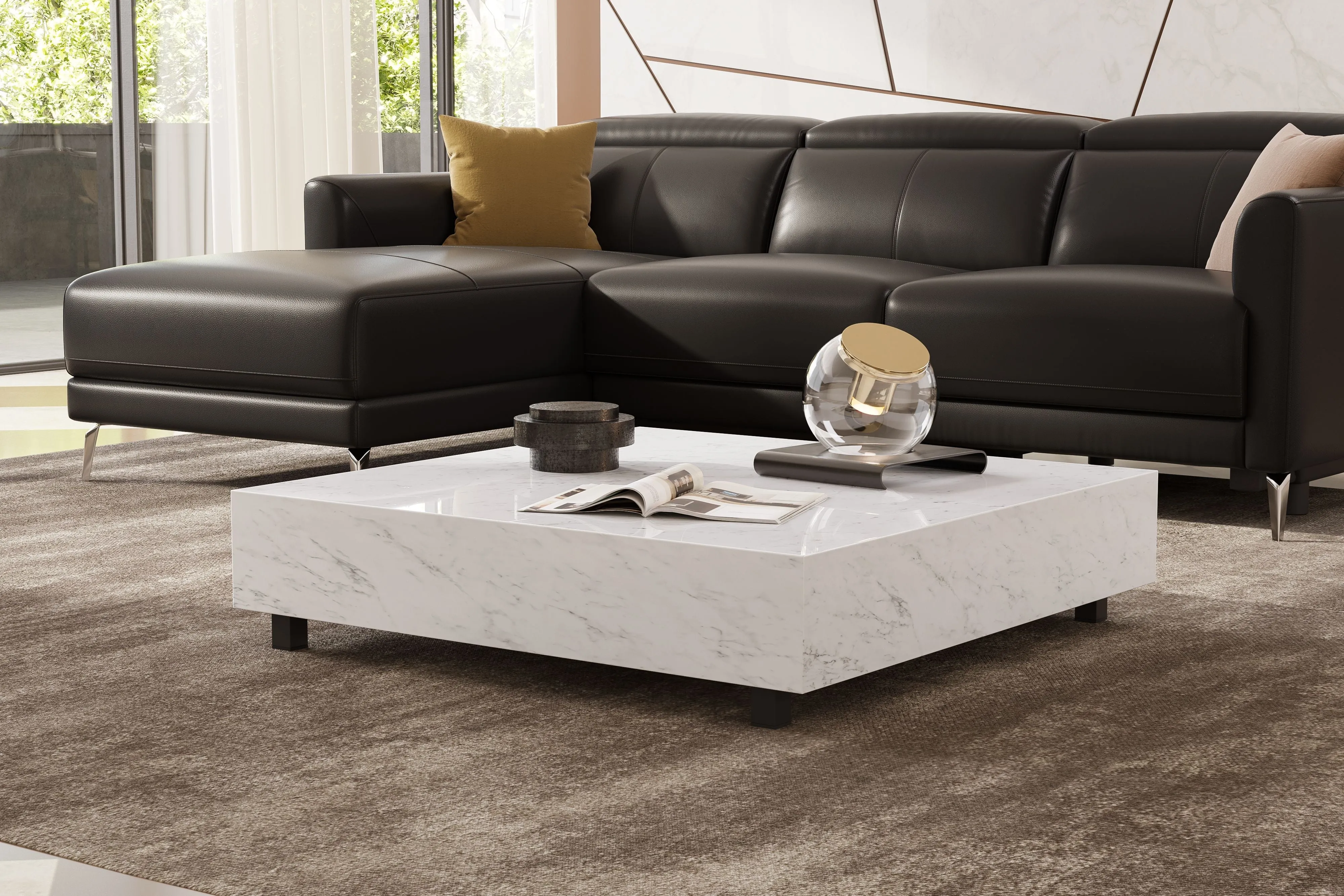 Valencia Addison Carrara Marble Coffee Table, White Color