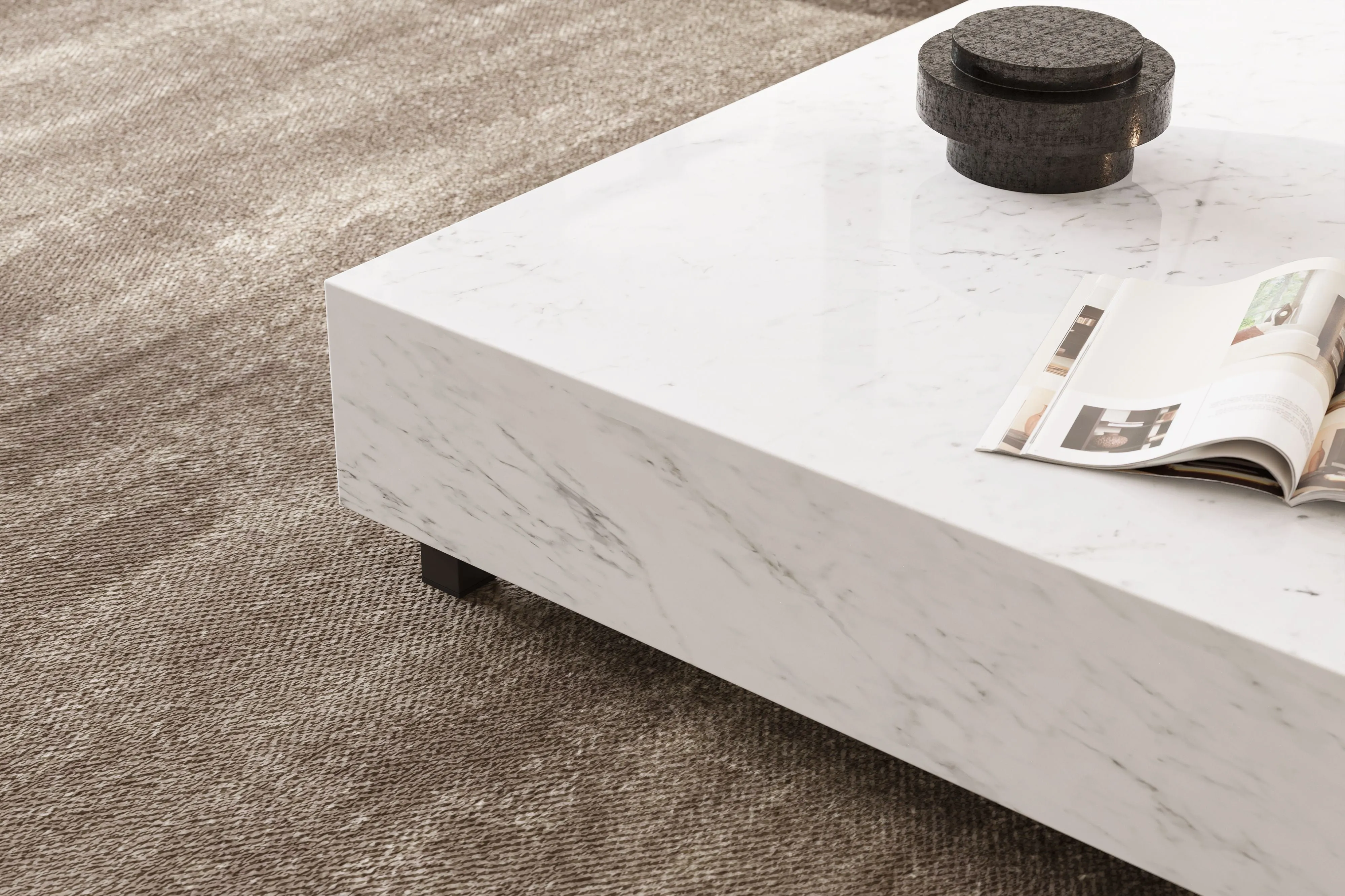 Valencia Addison Carrara Marble Coffee Table, White Color