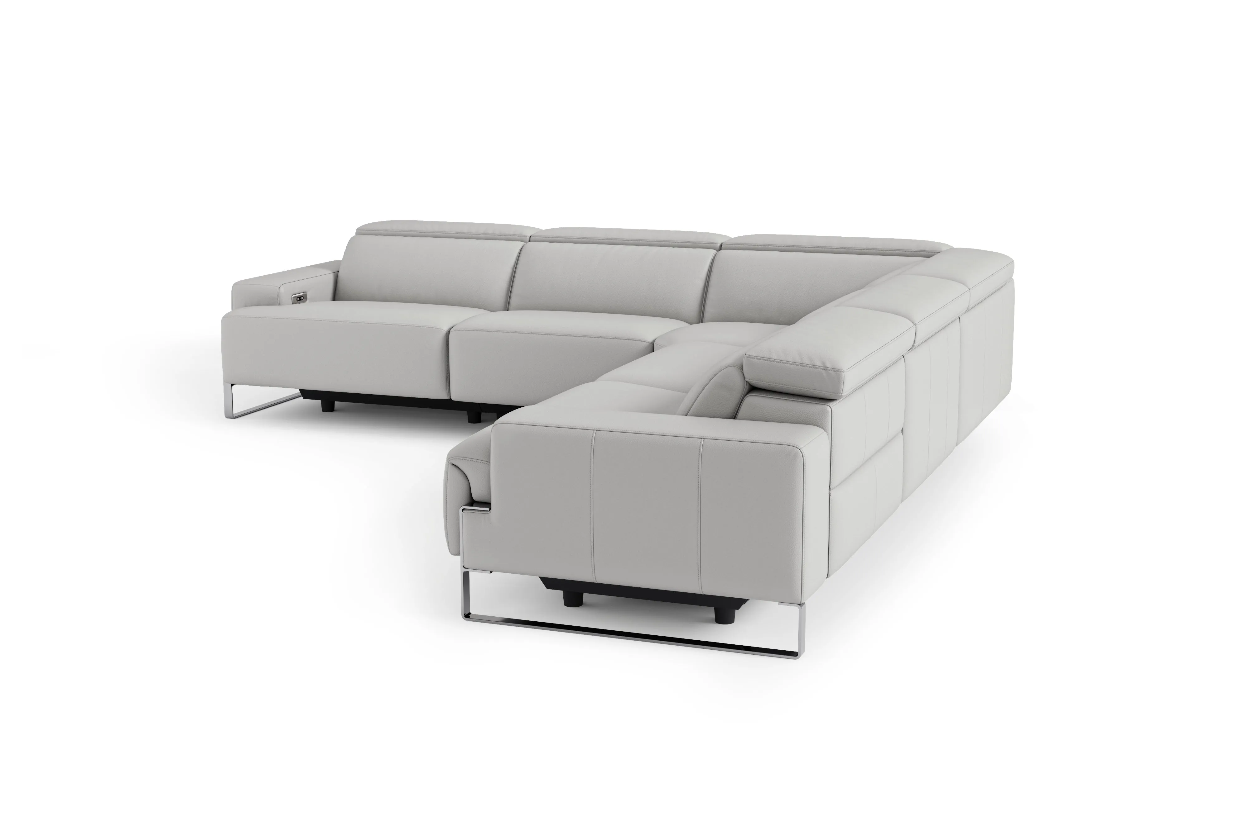 Valencia Melania Top Grain Leather L-Shape Reclining Sectional Sofa, Light Grey Color