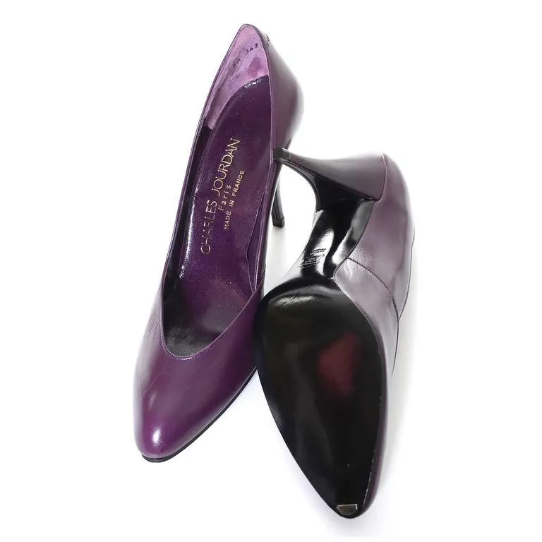 Vintage Charles Jourdan Vintage Shoes Purple Leather Heels AS New Size 8A France