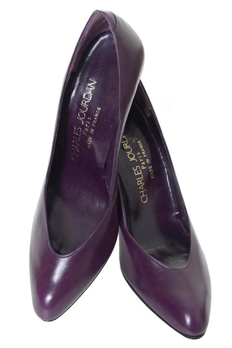 Vintage Charles Jourdan Vintage Shoes Purple Leather Heels AS New Size 8A France