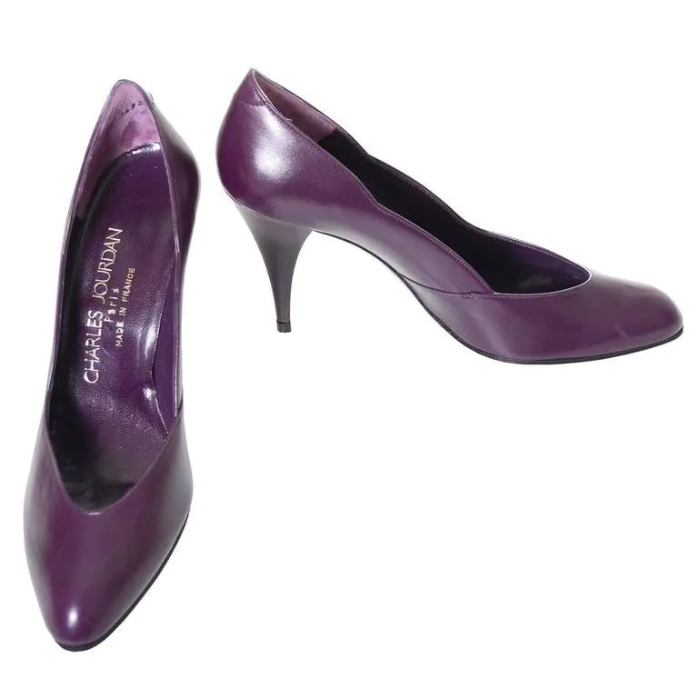 Vintage Charles Jourdan Vintage Shoes Purple Leather Heels AS New Size 8A France