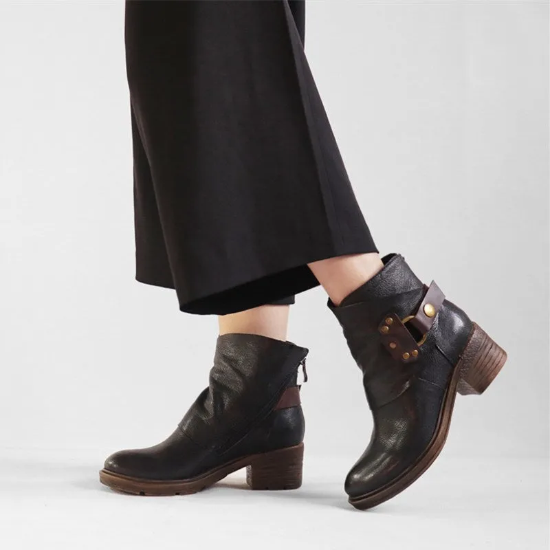 Vintage Distressed Belt Buckle Ankle Boots Women | Gift Shoes