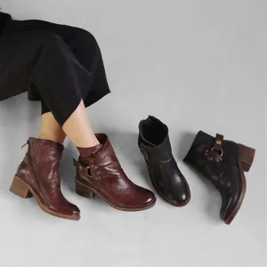 Vintage Distressed Belt Buckle Ankle Boots Women | Gift Shoes