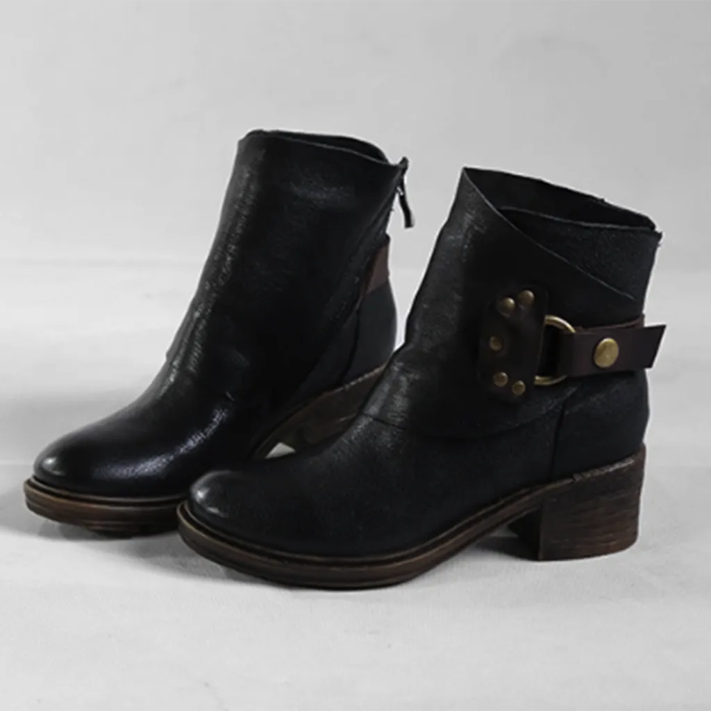 Vintage Distressed Belt Buckle Ankle Boots Women | Gift Shoes