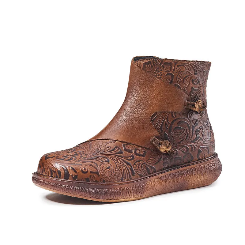 Vintage Ethnic Style Thick-Soled Autumn Embossed Boots |Gift Shoes