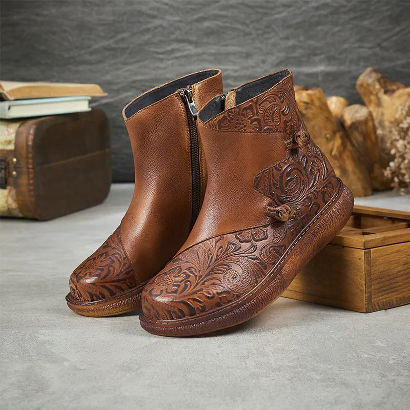 Vintage Ethnic Style Thick-Soled Autumn Embossed Boots |Gift Shoes