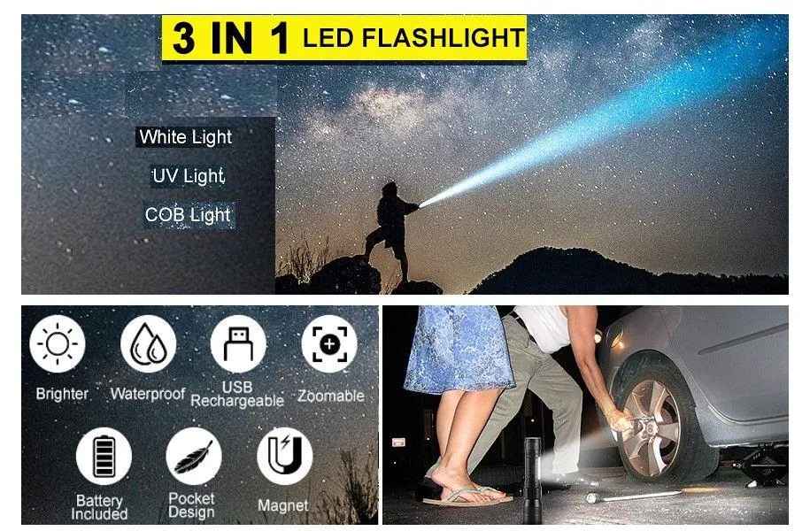 Waterproof Rechargeable UV Light Torch