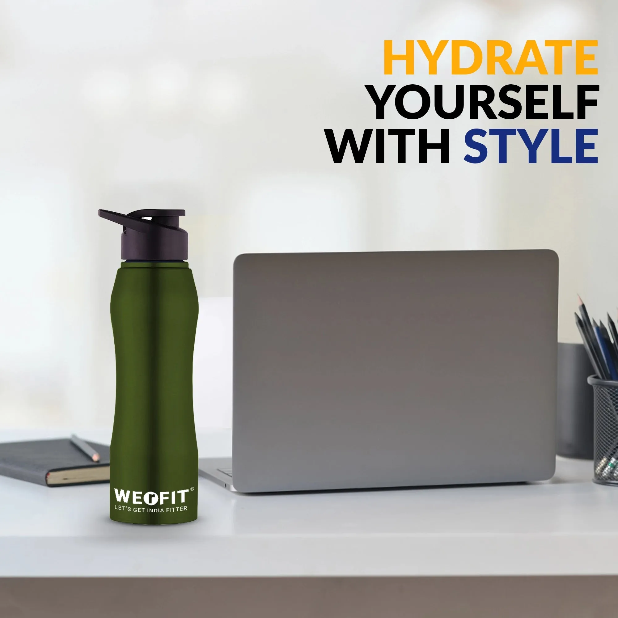 WErFIT Stainless Steel Water Bottle for Gym Park Cycling Yoga Office School Sports 900 ml Shaker  (Pack of 1, Green, Steel)