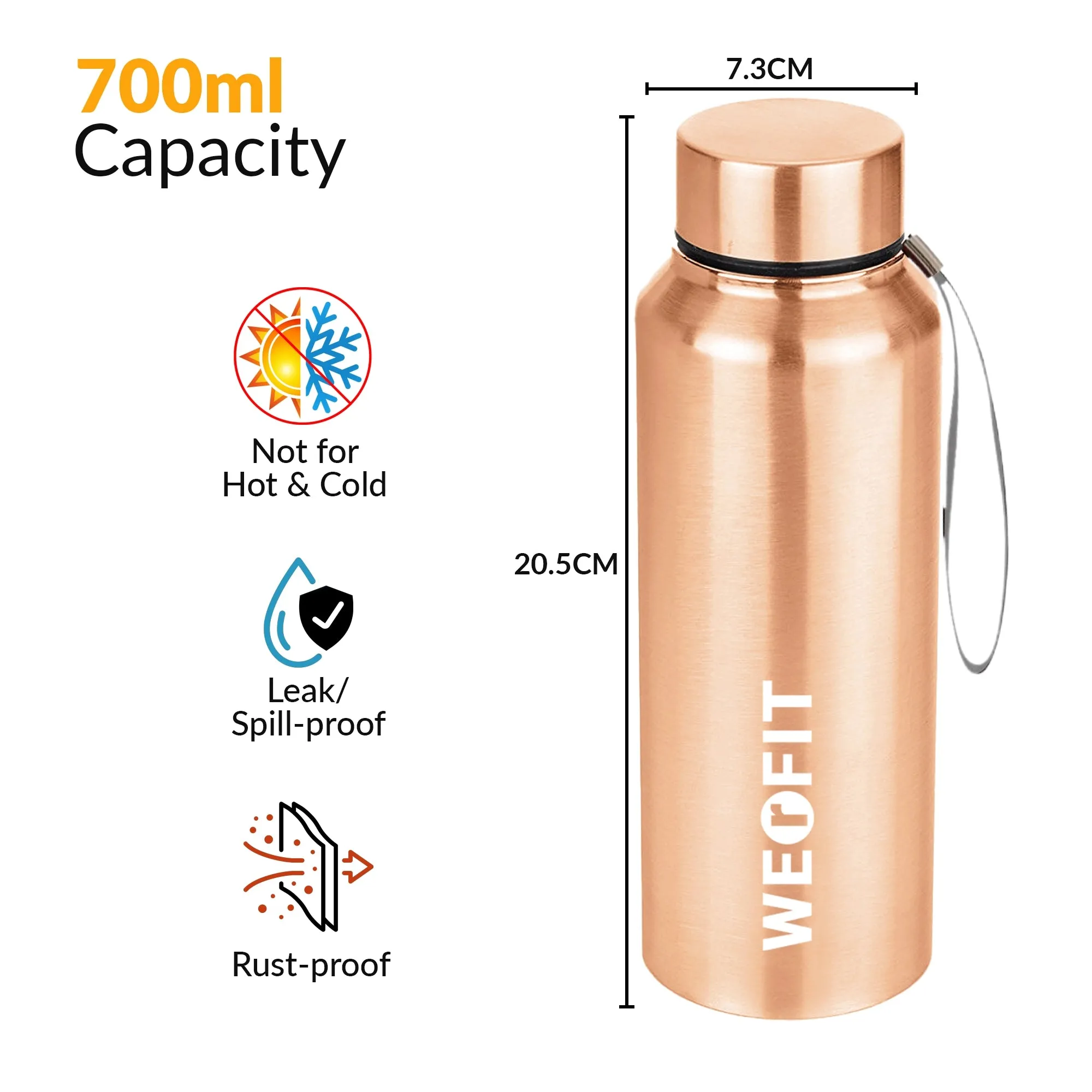 WErFIT Steel Water Bottle for Sports, Hiking, Home, Gym, Office, School, Carrying Strap 700 ml Shaker