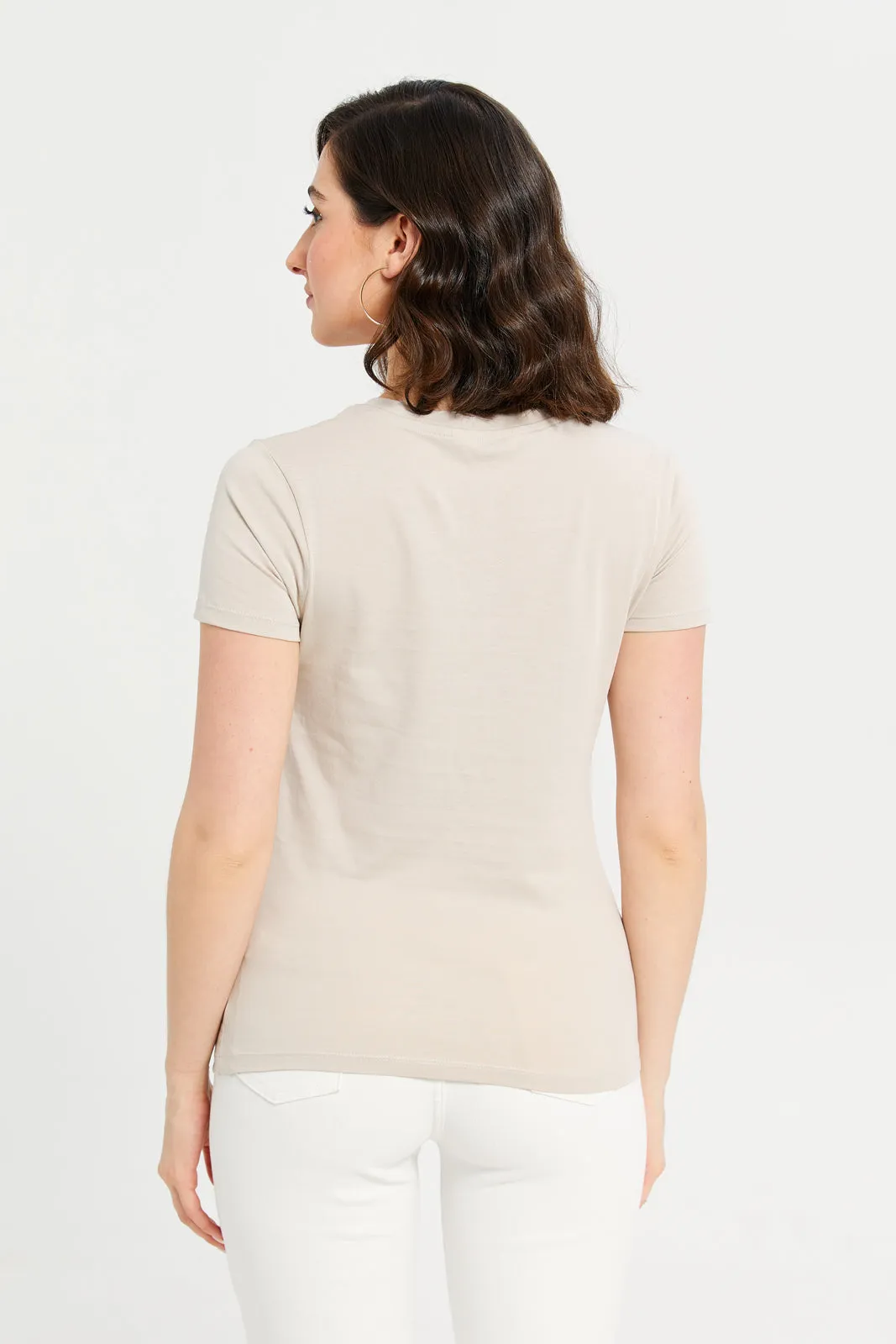 Women Beige Graphic T-Shirt